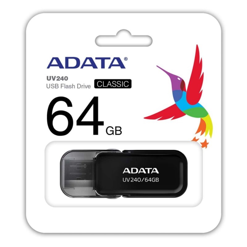 ADATA - Lapiz Usb UV240 64GB USB 2.0 Negro (Canon L.P.I. 0,24€ Incluido) (Ref.AUV240-64G-RBK)