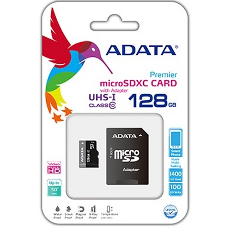 ADATA - MicroSDHC 128GB UHS-I CLASS10 c/adapt (Canon L.P.I. 0,24€ Incluido) (Ref.AUSDX128GUICL10-RA1)
