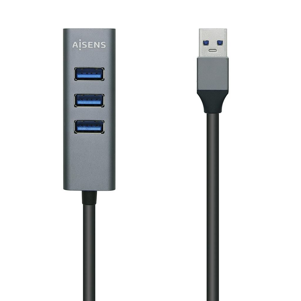AISENS - HUB USB 3.0 Aluminio, TIPO A/M-4XTIPO A/H, NEGRO, 30cm (Ref.A106-0507)