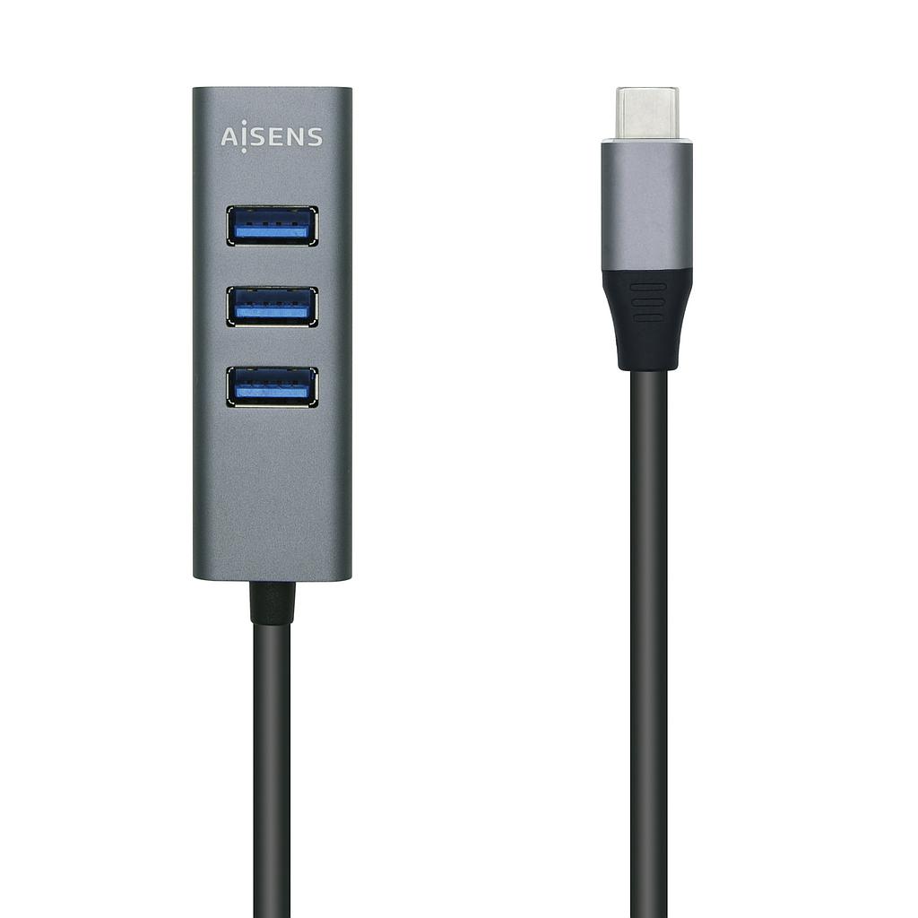 AISENS - HUB USB 3.1 USB-C, USB-C/M-4xTIPO A/H, GRIS, 15cm (Ref.A109-0508)