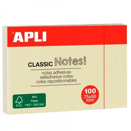 APLI - NOTAS ADHESIVAS CLASICAS 75X50MM BLOC 100H AMARILLO -12U- (Ref.10971)