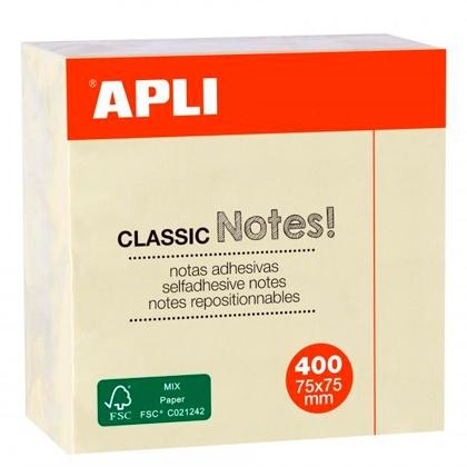 APLI - NOTAS ADHESIVAS CLASSIC 75X75MM CUBO DE 400H AMARILLO (Ref.11597)