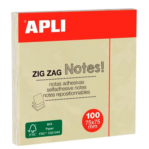 APLI - NOTAS ADHESIVAS ZIGZAG CLASSIC 75X75MM BLOC 100H AMARILLO (Ref.12078)