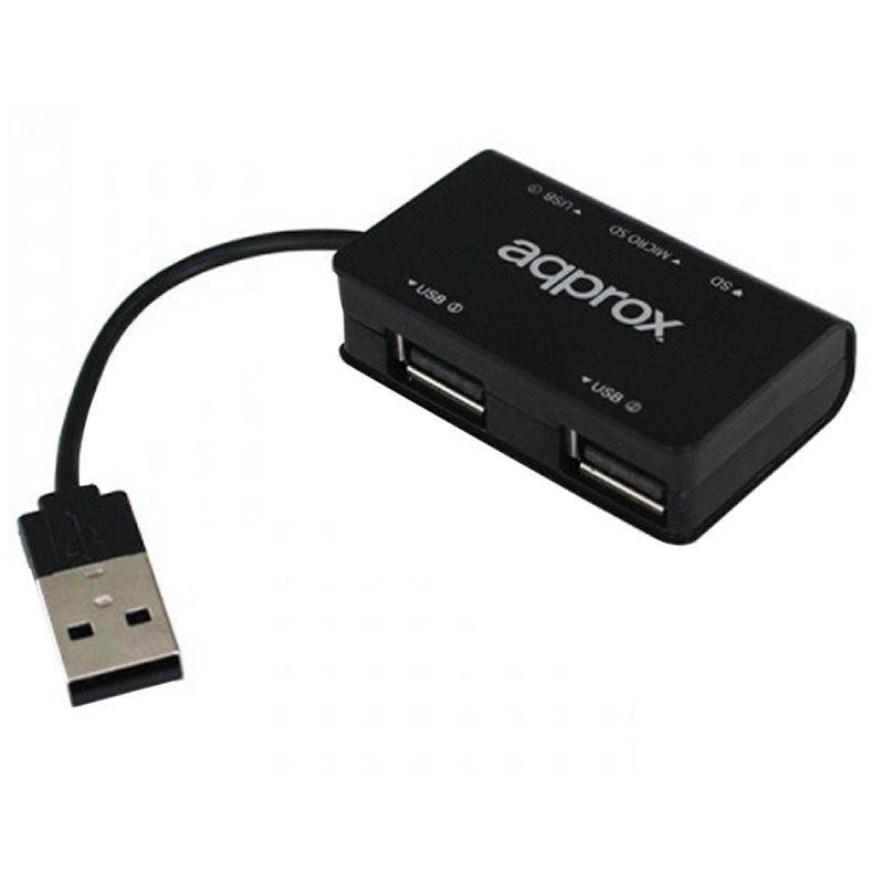APPROX - Hub 3 usb 2.0+Lec.SD/MicroSD Negro (Ref.APPHT8B)
