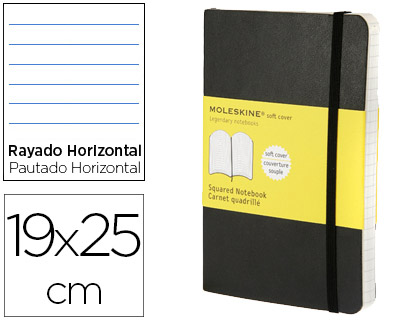 MOLESKINE - Cuaderno TAPA BLANDA COLOR NEGRO.RAYADO HORIZONTAL.XL, 19X25CM. (Ref.QP621)