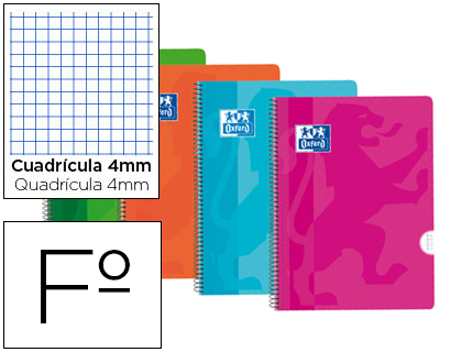 OXFORD - Cuaderno School Tapa plástico Folio 80 Hojas 90 Gramos Cuadrícula 4x4 Con Margen COLORES VIVOS (Ref.400042147)