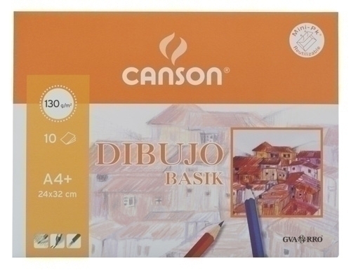 CANSON - LAMINA GUARRO- DIBUJO BASIK 130g MINI-PACK de 10 A4+ LISA (Ref.C200406345)