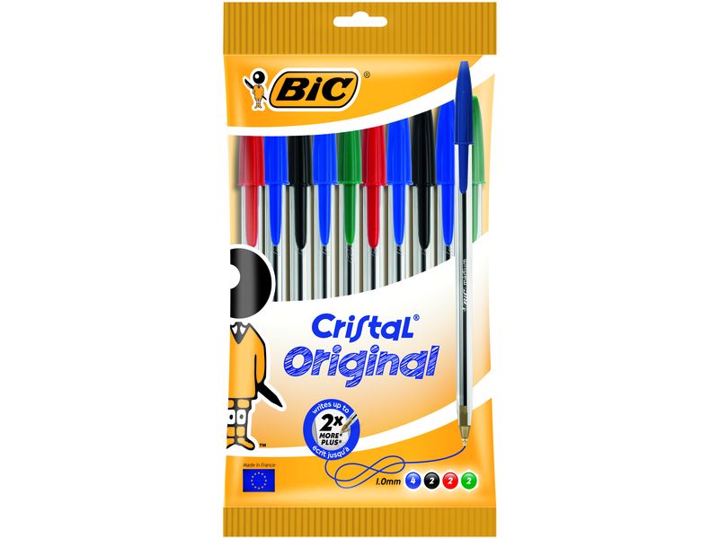 BIC - Bolsa 10 bolígrafos Cristal surtidos. Trazo 0,4mm. (Ref.830865)