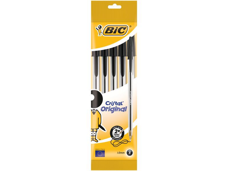 BIC - Bolsa 5 bolígrafos Cristal negros. Trazo 0,4mm. (Ref.802051)