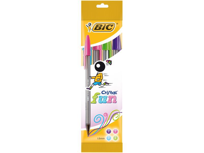 BIC - Boligrafo Cristal Large Fashion Colores surtidos Trazo 0.6 mm Tinta aceite Blíster 4 ud (Ref.895792)