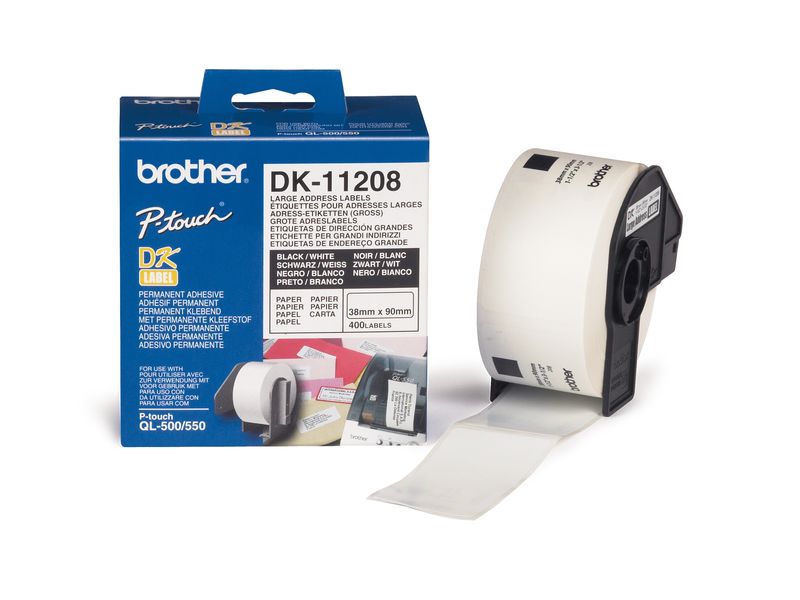 BROTHER - Etiqueta DK Label 400 ud 38x90mm Negro/blanco (Ref.DK11208)