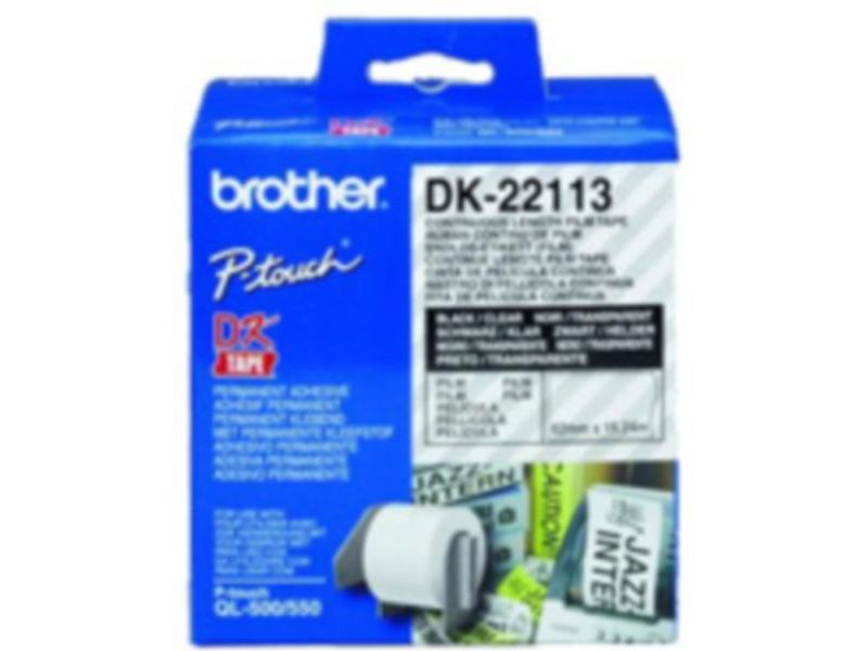 BROTHER - Cintas Cinta Laminada 62mmx15m Negro/Transparente Adhesivo permanente (Ref.DK22113)