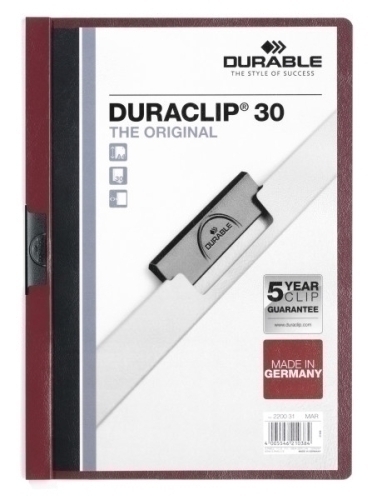 DURABLE - DOSSIER CLIP DURACLIP PVC A4 2200 pinza METAL 30h BURDEOS (Ref.220031)