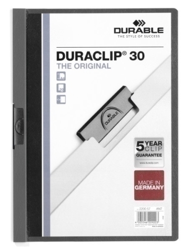 DURABLE - DOSSIER CLIP DURACLIP PVC A4 2200 pinza METAL 30h GRIS ANTRACITA (Ref.220057)