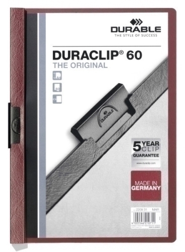 DURABLE - DOSSIER CLIP DURACLIP PVC A4 2209 pinza METAL 60h BURDEOS (Ref.220931)