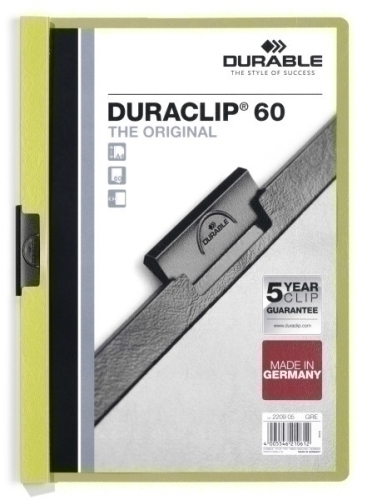 DURABLE - DOSSIER CLIP DURACLIP PVC A4 2209 pinza METAL 60h VERDE CLARO (Ref.220905)
