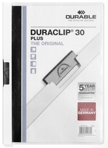 DURABLE - DOSSIER CLIP DURACLIP PVC A4 2213 CANGURO pinza METAL 30h BLANCO (Ref.221302)