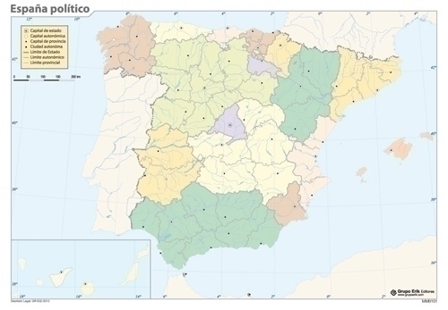 ERIK - MAPA MUDO COLOR POLITICO ESPAÑA (Ref.MM0101)