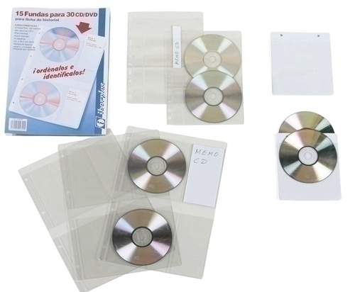 IBERPLAS - FUNDA CD/DVD PVC A4 con 4 TALAD. C/REFZO. 2 DPTO. (150µ) PAQUETE de 15 (Ref.4752CDR)