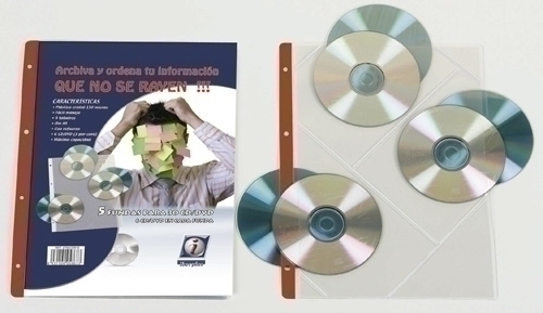 IBERPLAS - FUNDA CD/DVD PVC A4 con 4 TALAD. C/REFZO. 6 DPTO. (150µ) PAQUETE de 5 (Ref.4756CDR)