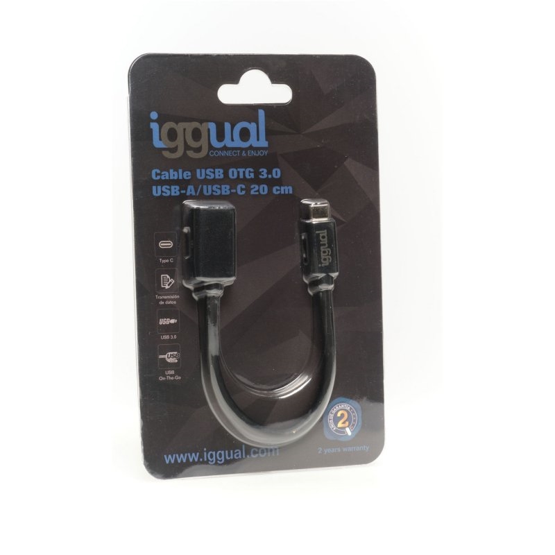 IGGUAL - Cable USB OTG 3.0 USB-A/USB-C 20 cm negro (Ref.IGG317372)