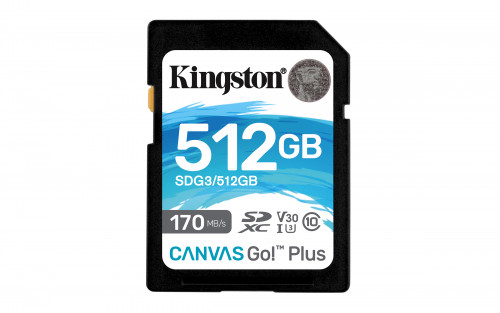 KINGSTON - Technology Canvas Go! Plus memoria flash 512 GB SD Clase 10 UHS-I (Canon L.P.I. 0,24€ Incluido) (Ref.SDG3/512GB)