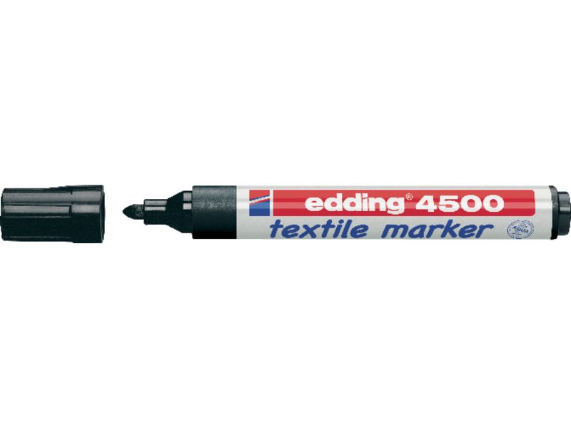 EDDING - Marcador textil 4500 Negro punta de 2-3 mm. Tinta pigmentada a base de agua (Ref.4500-01)