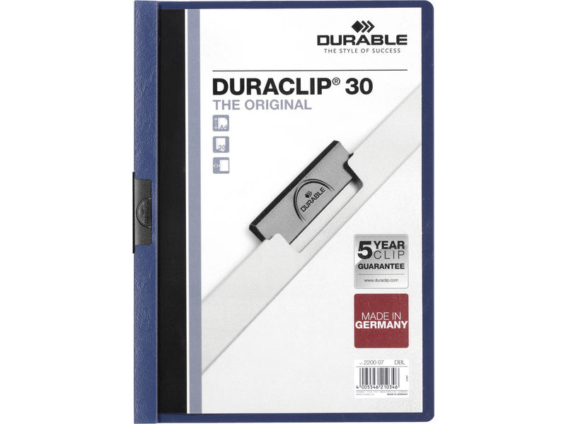 DURABLE - Dossiers clip Duraclip Capacidad 30 hojas A4 Azul Oscuro PVC (Ref.2200-07)