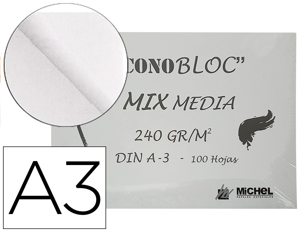 MICHEL - BLOC DIBUJO MULTITECNICAS ECONOBLOC MIX MEDIA DIN A3 ENCOLADO 100 HOJAS 240 GR 297X420 MM (Ref.1558242)
