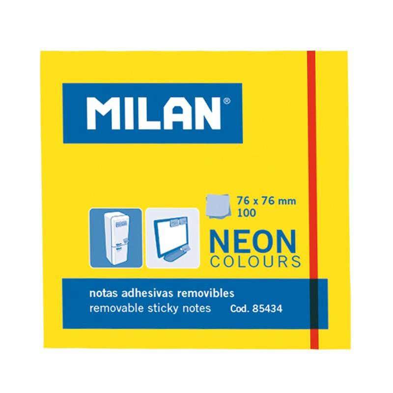 MILAN - BLOC NOTAS ADHESIVAS 100 HOJAS 76X76MM AMARILLO NEÓN -10U- (Ref.85434)