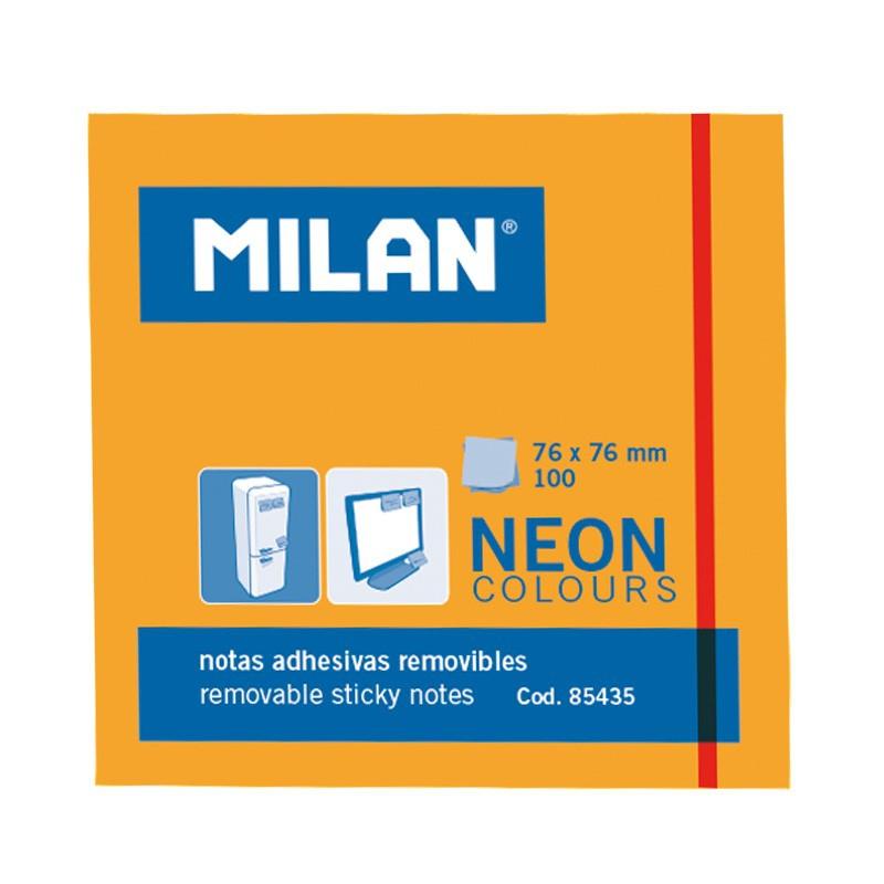 MILAN - BLOC NOTAS ADHESIVAS 100 HOJAS 76X76MM NARANJA NEÓN -10U- (Ref.85435)
