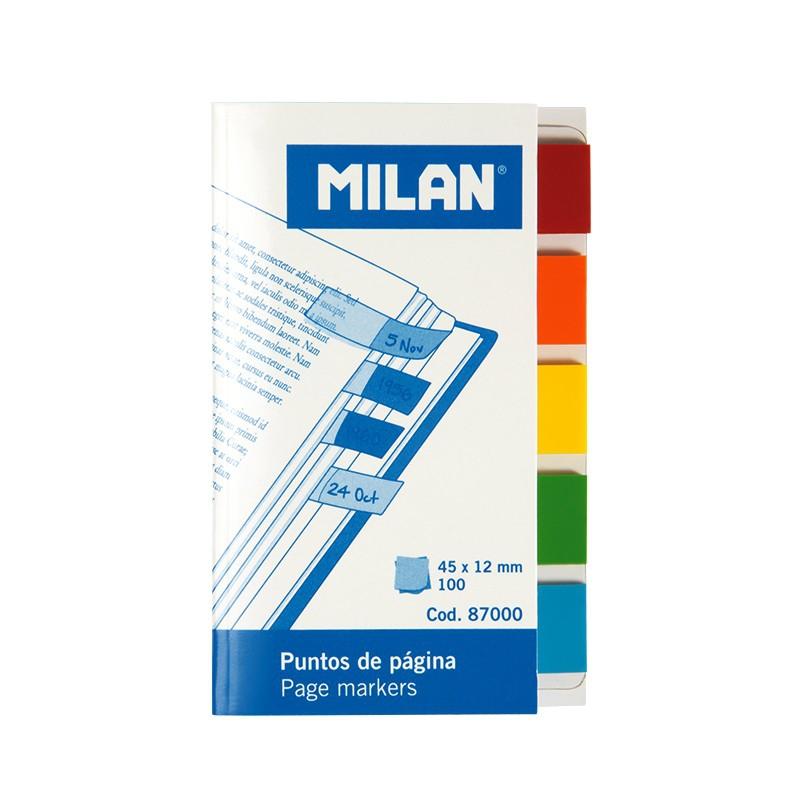 MILAN - MARCADORES DE PÁGINA 100 PUNTOS 45X12MM 5 COLORES TRANSPARENTES (Ref.87000)