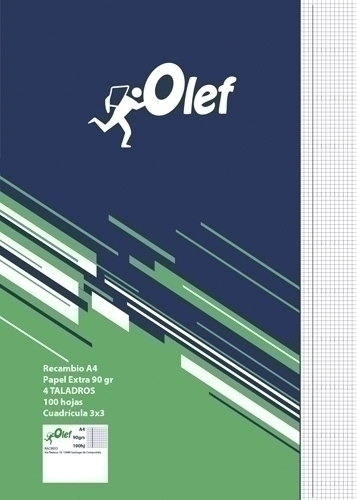 OLEF - RECAMBIO A4 100h 90gr 4 TALADROS CUADRIC.3x3 (Ref.RAC9033)