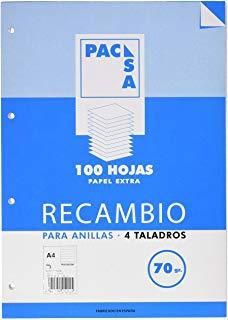 PACSA - RECAMBIO 4 TALADROS 100 HOJAS 70GR 4X4 A4 (Ref.21231)