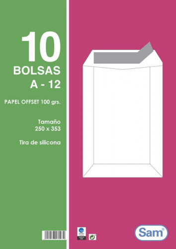 SAM - SOBRE-BOLSA 250x353 BLANCO 100g (SILICONA) PAQUETE DE 10 (Ref.PQ.10 A12)
