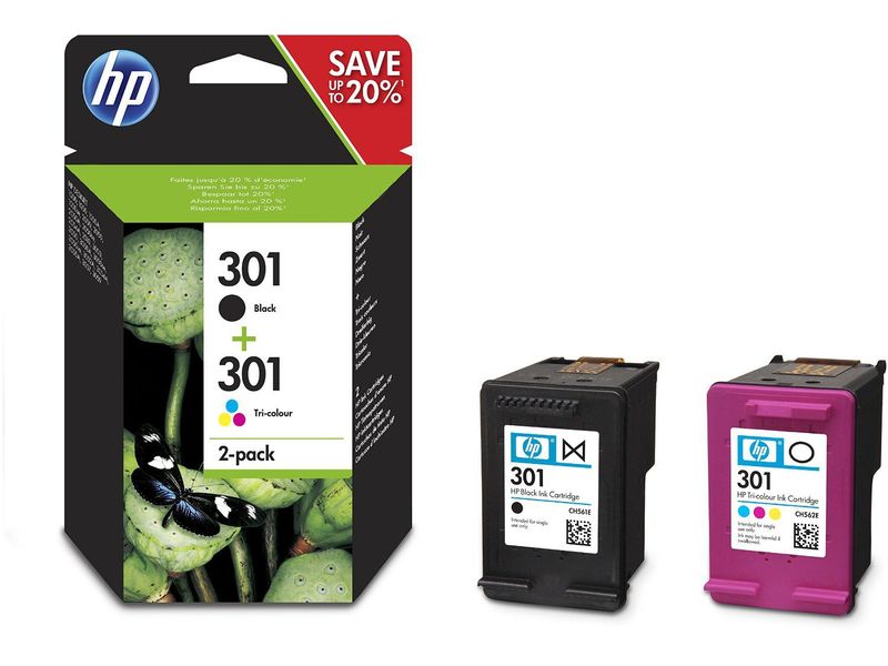 HP ( HEWLETT PACKARD ) - 301 Negro y Color Cartuchos ORIGINALES Inyección De Tinta ORIGINALES Combo 2-Pack EU () (Ref.N9J72AE)