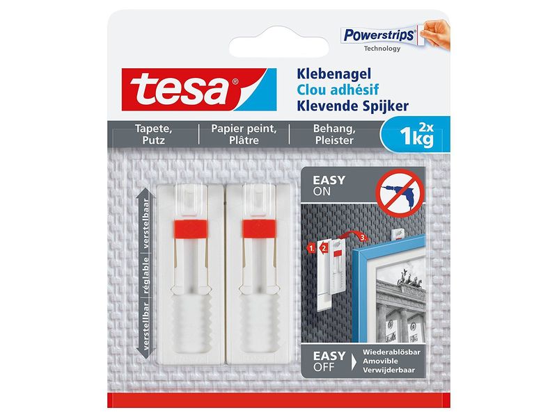 TESA - Clavo Adhesivo Ajustable hasta 1Kg para Pared Pintada (Ref.777740000100)