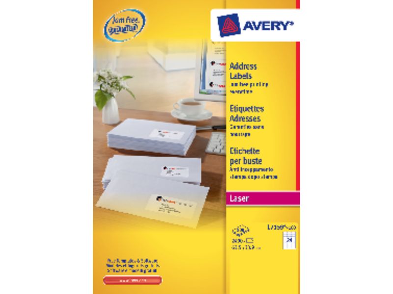 AVERY - Etiquetas laser QuickPeel Caja 100 hojas 2100 ud 63,5x38 (Ref.L7160-100)