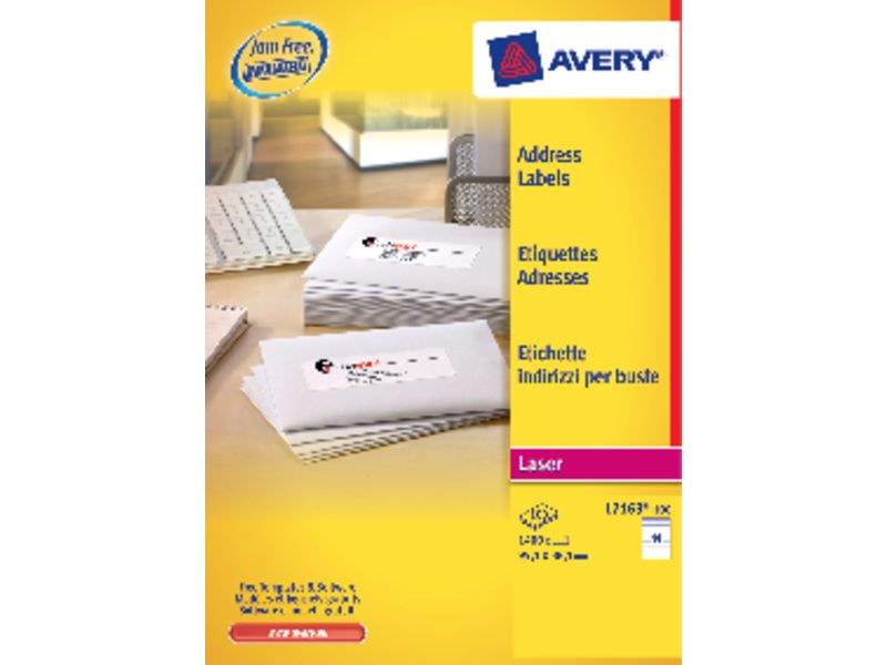 AVERY - Etiquetas laser QuickPEEL Caja 100 hojas 1400ud 99,1x38,1 (Ref.L7163-100)