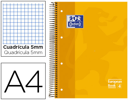 OXFORD - Cuaderno espiral School 80h A4 Cuadricula 5x5 Amarillo (Ref.100430200)