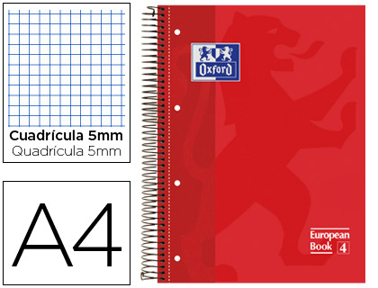 OXFORD - Cuaderno School 80h A4 Cuadricula 5x5 Rojo (Ref.100430198)