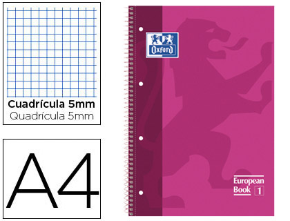 OXFORD - Cuaderno espiral School 80h A4 Cuadricula 5x5 Rosa (Ref.100430270)