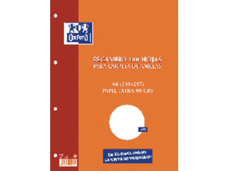 OXFORD - Recambio de papel 100h A4 Liso (Ref.100430209)