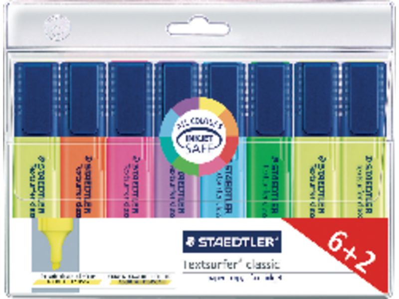 STAEDTLER - Marcador fluorescente Textsurfer Estuche 6+2ud Trazo 1-5mm P Bisel Color surtido (Ref.364AWP8)