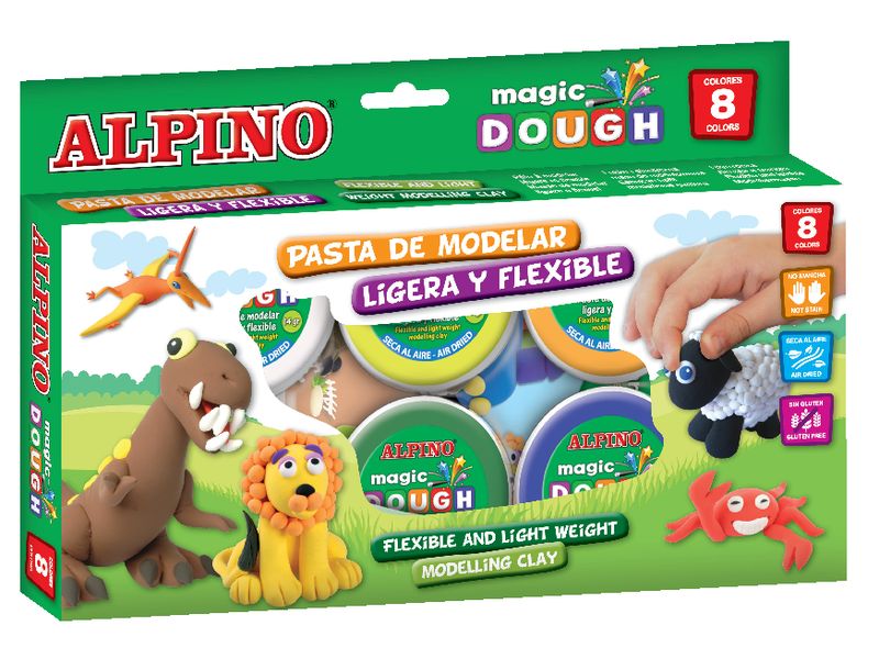 ALPINO - Pasta blanda Magic Dough 8 ud 14 gr Ligera que seca al aire (Ref.DP000137)