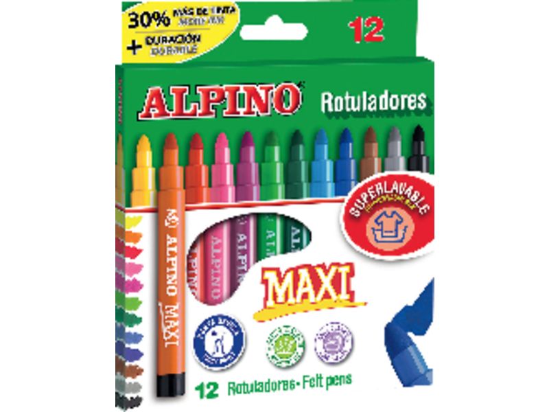 ALPINO - Rotuladores Punta Maxi Estuche 12 ud Punta gruesa Colores Surtidos (Ref.AR000006)