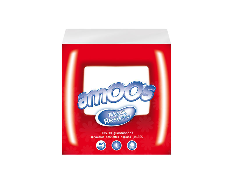 AMOOS - Pack 100 servilletas 1 capa 30x30cm muy suaves 100% fibra pura (Ref.T621007.2)