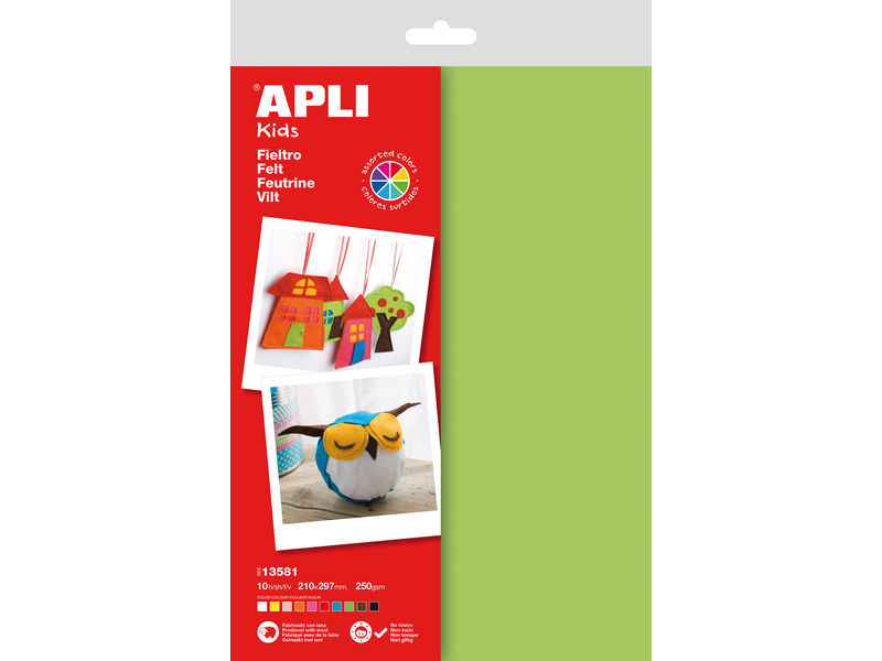 APLI - Bolsa 10 Hojas A4 de Fieltro colores surtidos (Ref.13581)