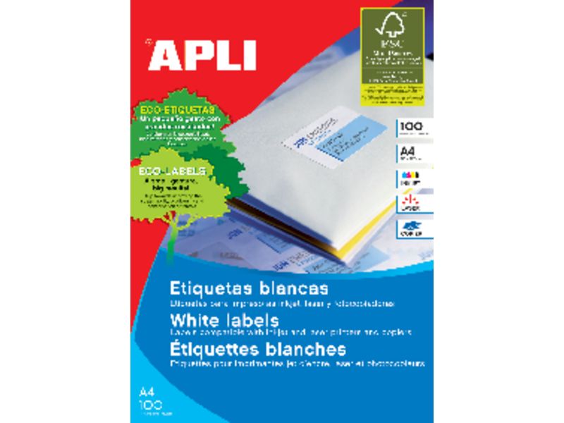 APLI - Etiquetas ILC Caja 100 hojas 100 ud 297X420 Blancas (Ref.11352)