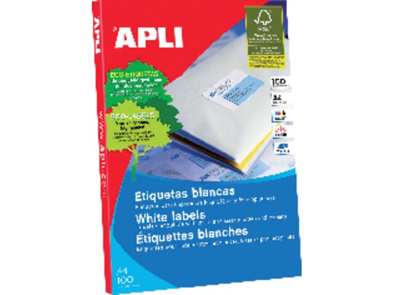 APLI - Etiquetas ILC Caja 100 hojas 1200 ud 63,5x72 Blancas (Ref.2416)